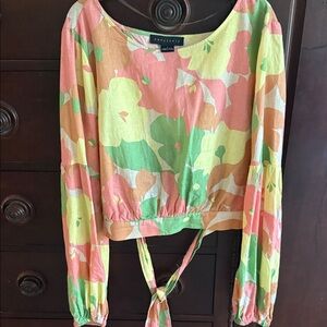 Sanctuary Multicolor Floral Blouse/wrap tie with cutout back